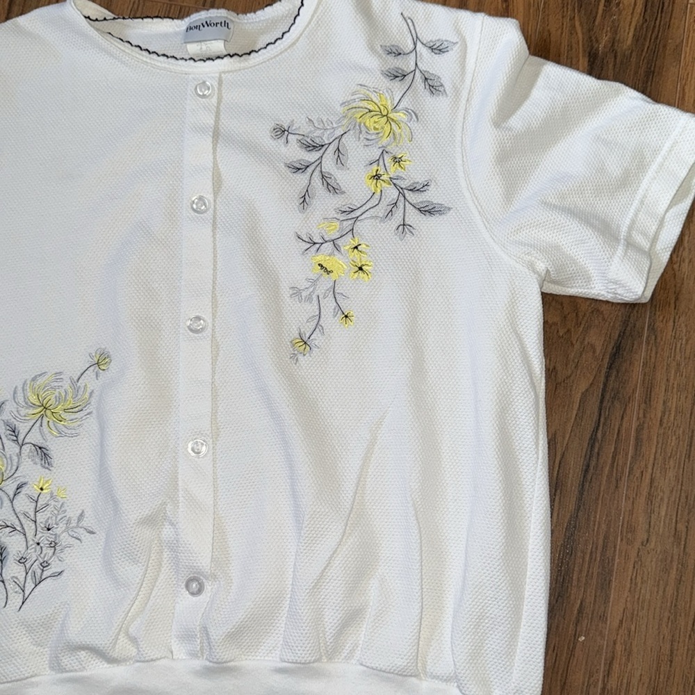 Vintage 1990s Bon Worth Med Floral Embroidered Shirt - button up short sleeve M - Picture 3 of 13